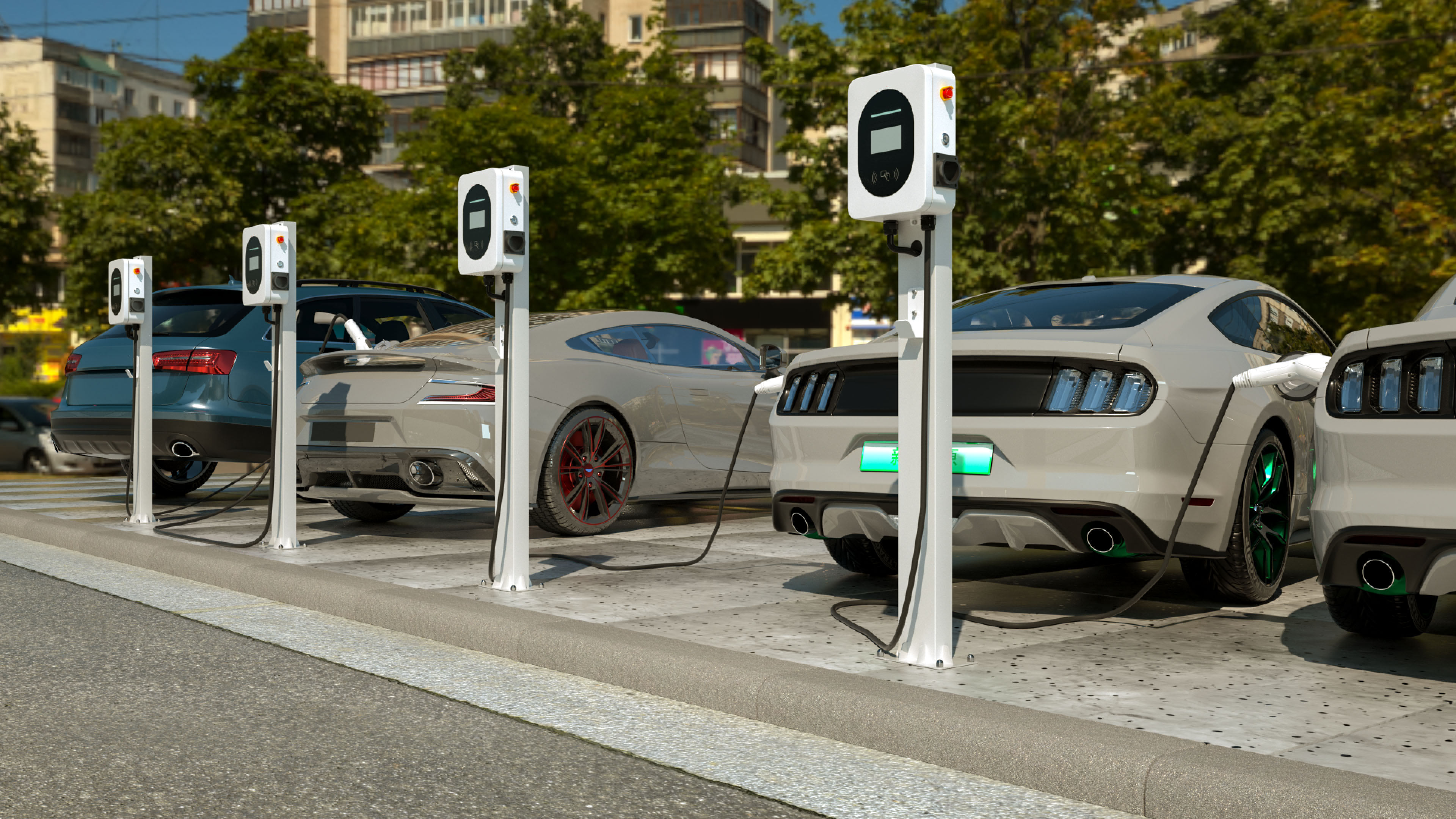 Modern Electric Vehicle Charging Station in Urban Setting