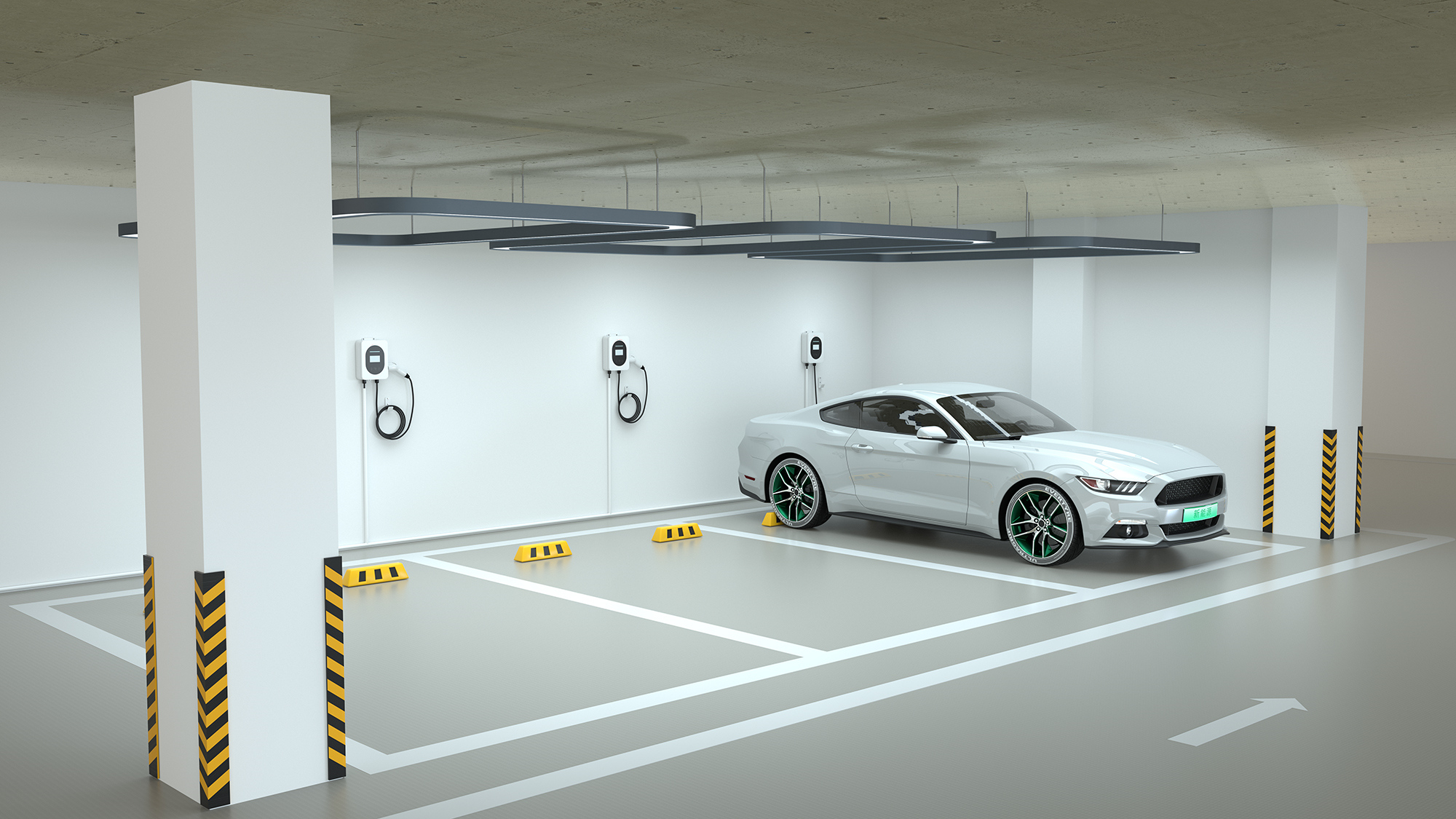 Green Energy: Wall-Mounted EV Charger in Parking Lot